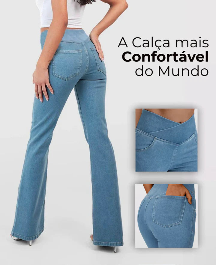 Calça Jeans Cintura Alta Cruzada - Modelo Claire [EFEITO EMPINA BUMBUM E BARRIGA CHAPADA]